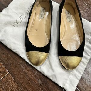 Jimmy Choo Black Flats with Gold Toe